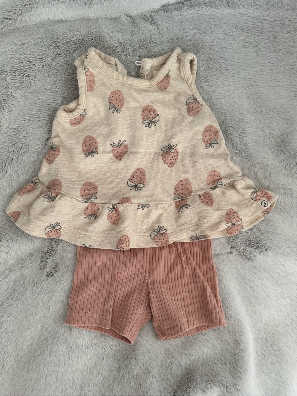 Little Planet | Organic Strawberry Ruffle Tank with Ribbed Shorts, Size 9 Mo ✨